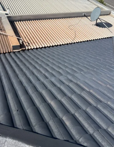 Recently painted tiled roof completed by Power Brush Painting, showcasing professional roof restoration and protective coating services.